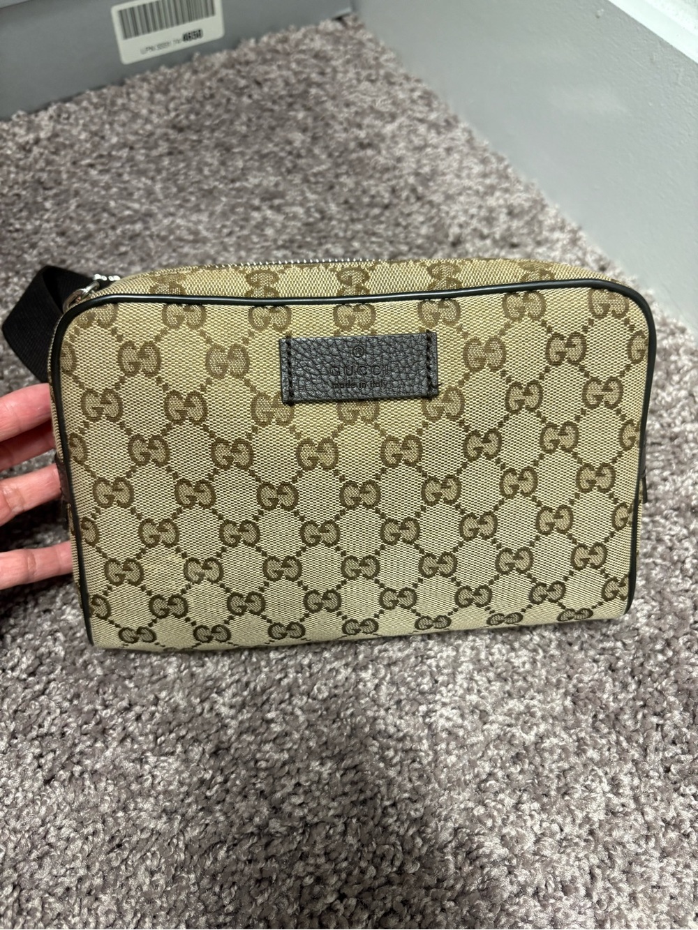 Gucci Beige Monogram Canvas Crossbody Pouch with Brown Trim